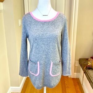 Elorie Sweater Cashmere Gray with Pink Trim in Boat Neck & Front Pockets (XS)